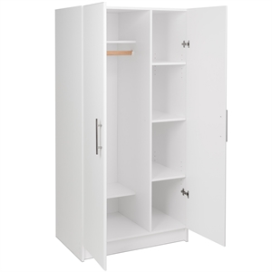 prepac elite white engineered wood wardrobe cabinet with storage