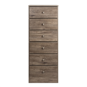 prepac astrid drifted gray engineered wood 6-drawer tall chest