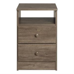 prepac astrid drifted gray engineered wood 2-drawer nightstand with open shelf