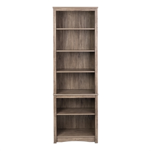 prepac home office drifted gray engineered wood 6-shelf bookcase