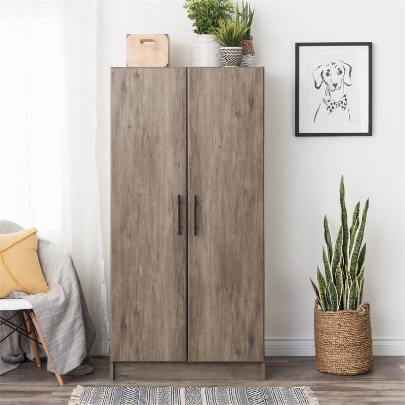 Prepac Elite 32 inch Drifted Gray Engineered Wood Wardrobe Cabinet