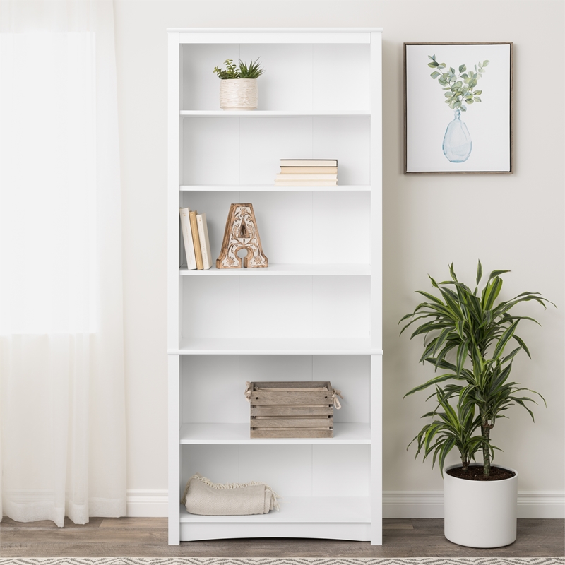 Prepac Tall Bookcase with 2 Shaker Doors - White