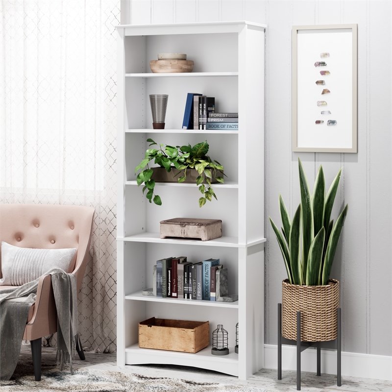 Prepac Home Office 6-Shelf White Engineered Wood Standard Bookcase