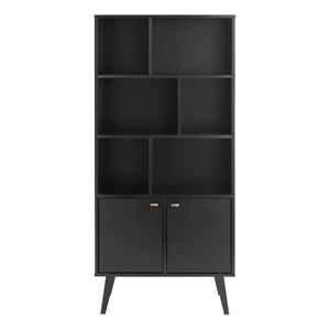 Prepac Black Engineered Wood Milo Mid-Century Modern Bookcase