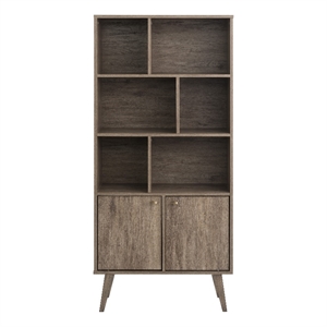 Prepac Drifted Gray Engineered Wood Milo Mid-Century Modern Bookcase