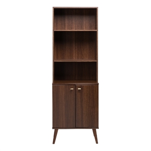 Prepac Cherry Engineered Wood Milo Mid-Century Modern Tall Bookcase
