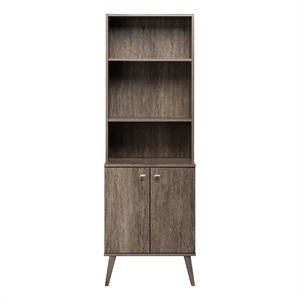 Prepac Drifted Gray Engineered Wood Milo Mid-Century Modern Tall Bookcase