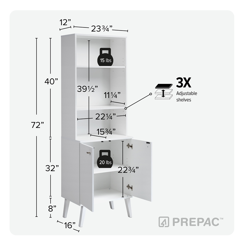 Prepac Tall Bookcase - White