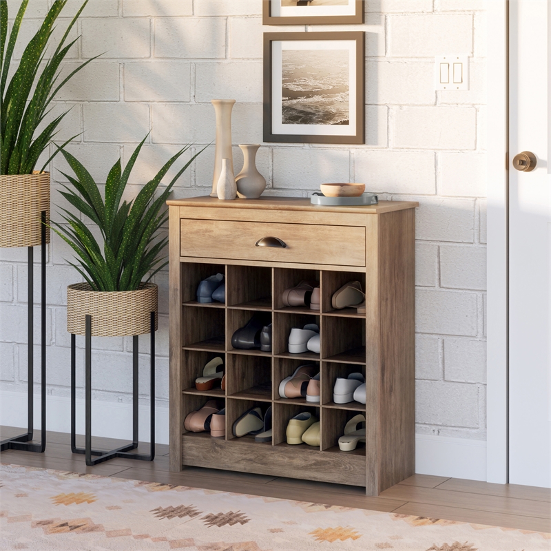 Prepac Drifted Gray Engineered Wood Entryway Shoe Storage Cabinet ...