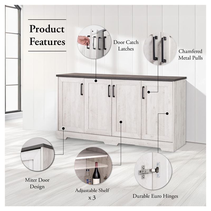 Rustic Ridge 4 door console Washed White | Cymax Business