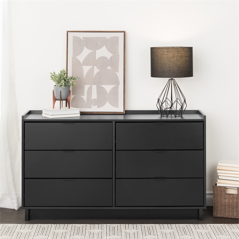 Prepac Simply Modern 52.5 in. 6-Drawer Engineered Wood Dresser in Black