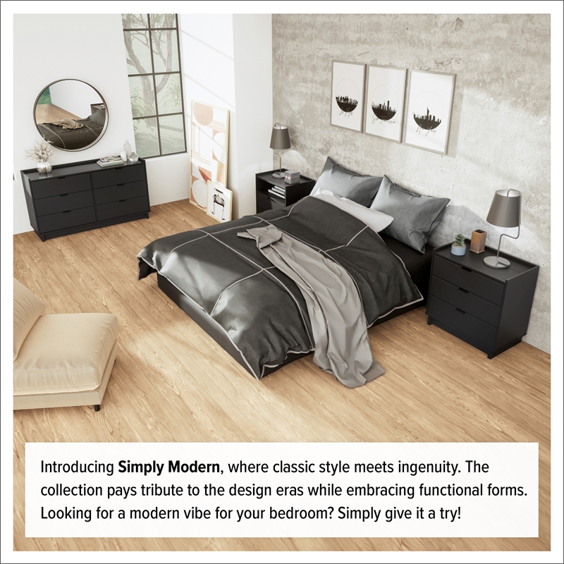 Prepac Simply Modern 52.5 in. 6-Drawer Engineered Wood Dresser in Black