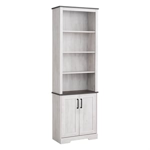 Prepac Rustic Ridge 26 in. 2-Door Engineered Wood Bookcase in Washed White