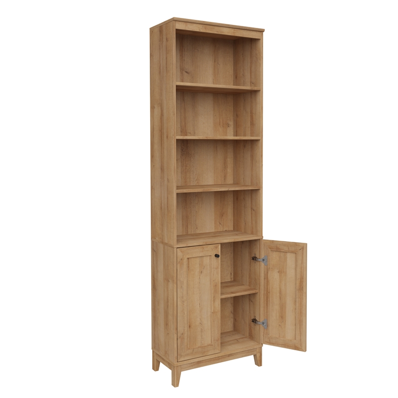 Prepac Yaletown 79.5 in. Tall 6-Shelf Engineered Wood Bookcase in Natural Oak