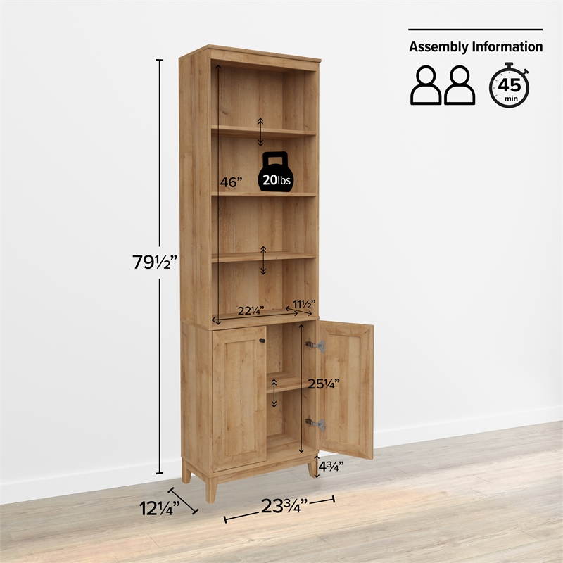 Prepac Yaletown 79.5 in. Tall 6-Shelf Engineered Wood Bookcase in Natural Oak