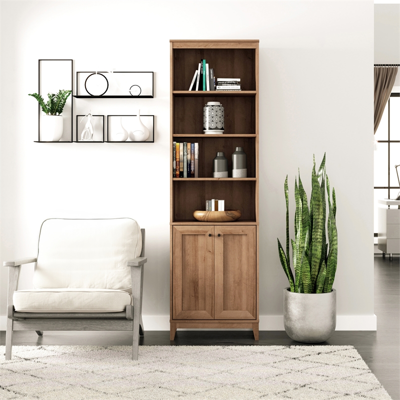 Prepac Yaletown 79.5 in. Tall 6-Shelf Engineered Wood Bookcase in Natural Oak