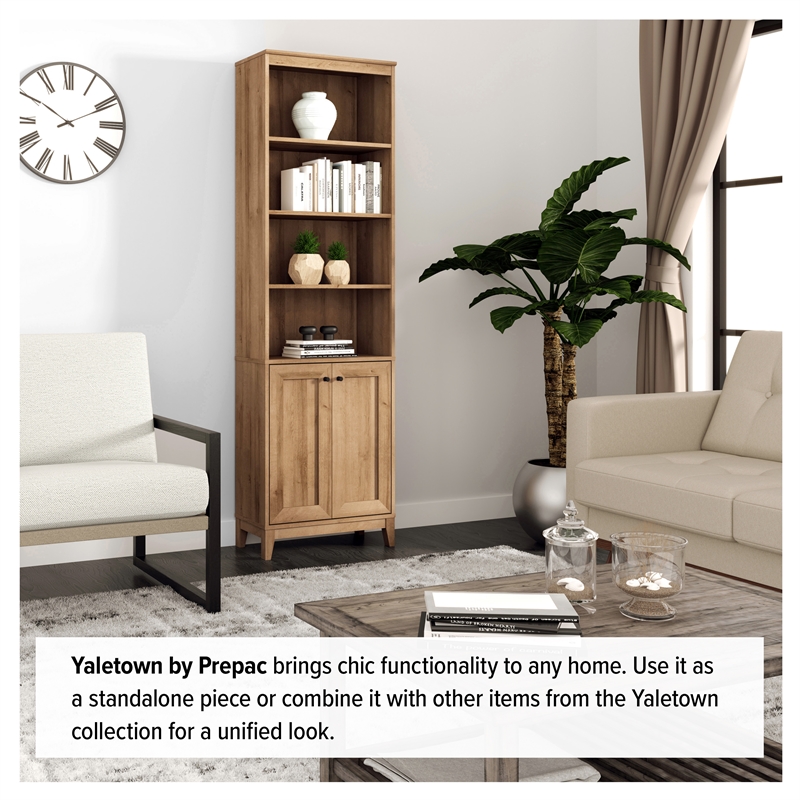 Prepac Yaletown 79.5 in. Tall 6-Shelf Engineered Wood Bookcase in Natural Oak