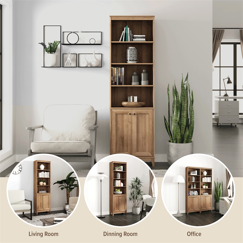 Prepac Yaletown 79.5 in. Tall 6-Shelf Engineered Wood Bookcase in Natural Oak