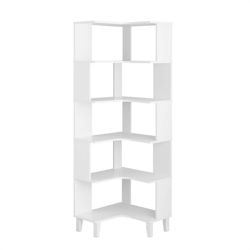 Prepac Nordik 71.5 in. Tall 6-Tier Engineered Wood Corner Bookcase in White