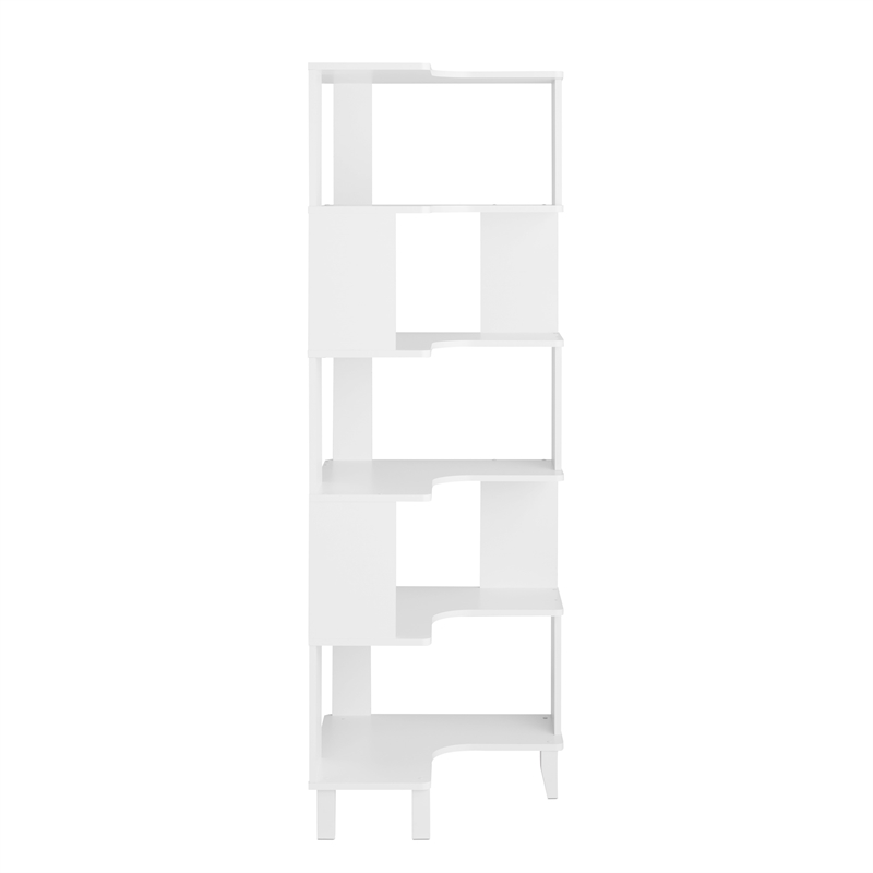 Prepac Nordik 71.5 in. Tall 6-Tier Engineered Wood Corner Bookcase in White
