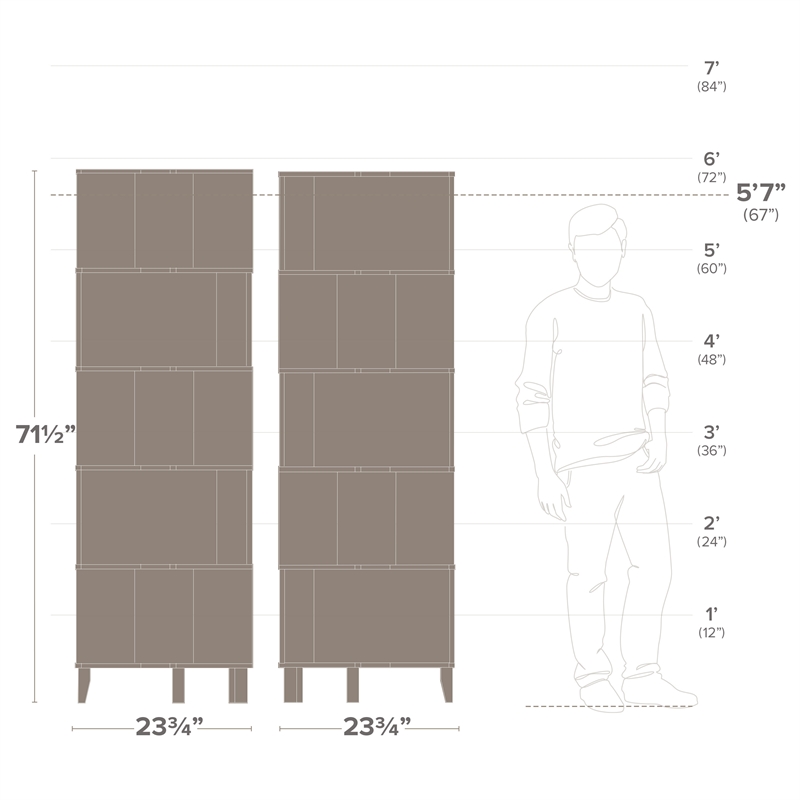 Prepac Nordik 71.5 in. Tall 6-Tier Engineered Wood Corner Bookcase in White