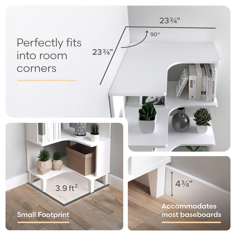 Prepac Nordik 71.5 in. Tall 6-Tier Engineered Wood Corner Bookcase in White