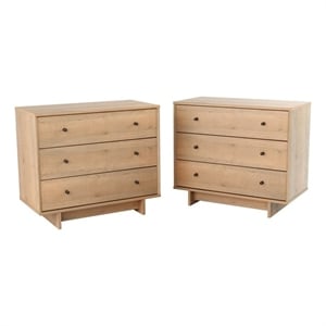Prepac Finnley 3-Drawer Engineered Wood Nightstand in Natural Oak