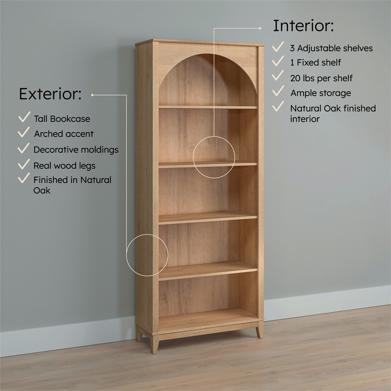 Prepac Ark 78" Tall 5-Tier Arched Bookcase - Thumbnail 4