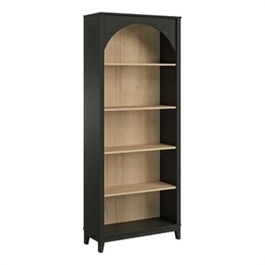 Prepac Ark 78&quot Tall 5-Tier Engineered Wood Arched Bookcase in Black Oak