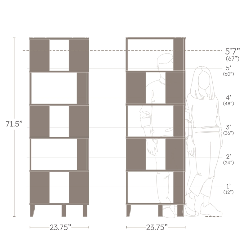Prepac Nordik 71.5 in. 6-Tier Engineered Wood Corner Bookcase in Black Oak