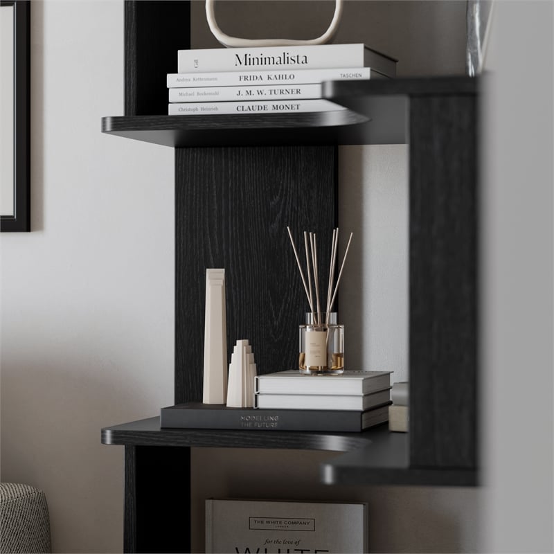 Prepac Nordik 71.5 in. 6-Tier Engineered Wood Corner Bookcase in Black Oak