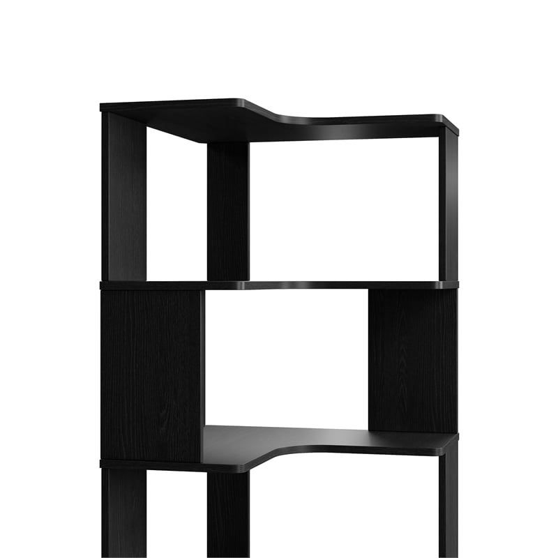 Prepac Nordik 71.5 in. 6-Tier Engineered Wood Corner Bookcase in Black Oak