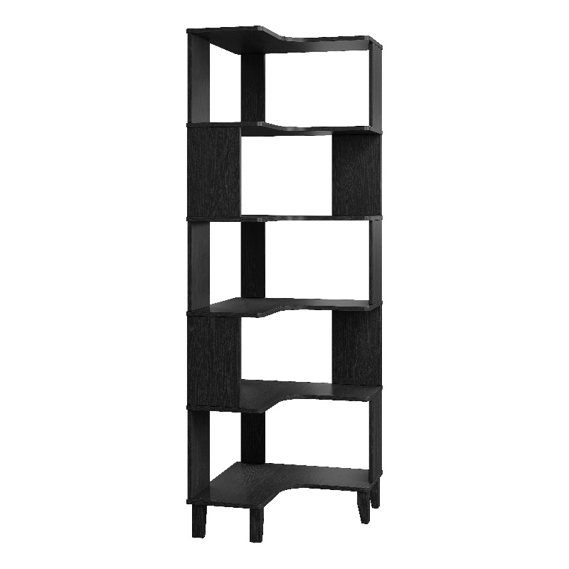 Prepac Nordik 71.5 in. 6-Tier Engineered Wood Corner Bookcase in Black Oak