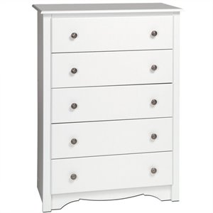 prepac monterey 5 drawer chest in white finish