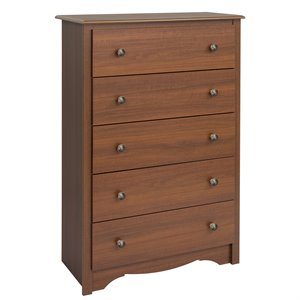 prepac monterey 5 drawer chest in cherry finish