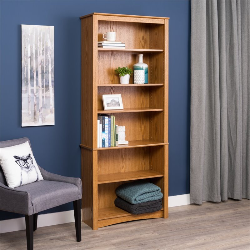 6 Shelf 77"H Wood Bookcase in Oak - ODL-3277-K