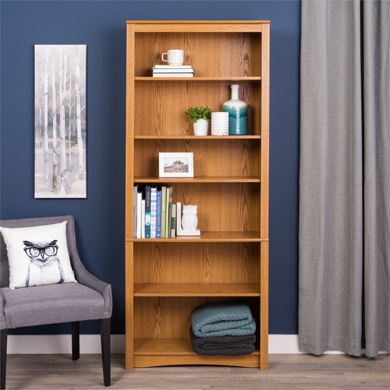 Prepac Sonoma 6 Shelf 77"H Wood Bookcase in Oak - ODL-3277-K