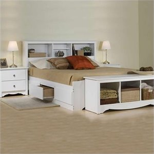 prepac monterey white queen bookcase platform bed 3 piece bedroom set