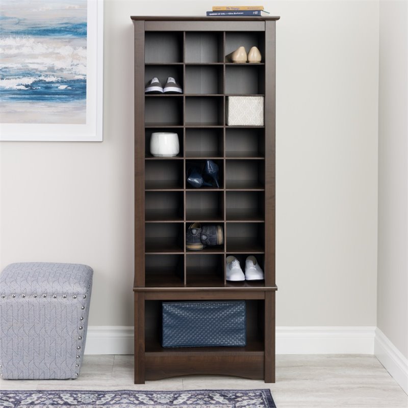 Prepac Tall Shoe Cubbie Cabinet in Espresso