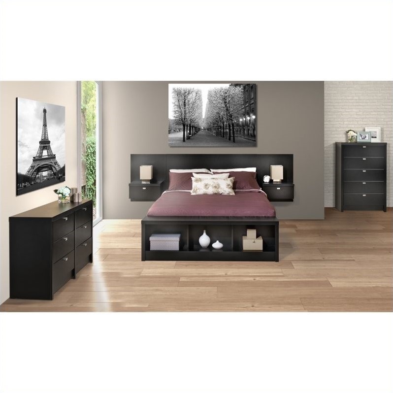 Floating Panel Headboard with Nightstands in Black BHHX05202K