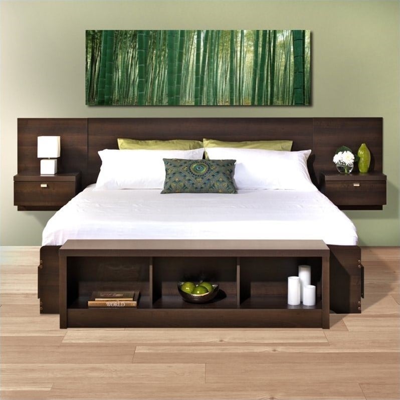 Platform Storage Bed With Floating Headboard In Espresso Ebx Ehhx Bed