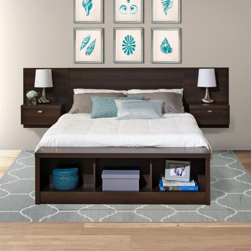 Platform Storage Bed with Floating Headboard in Espresso 