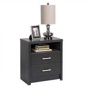 prepac district tall 2-drawer nightstand in black laminate