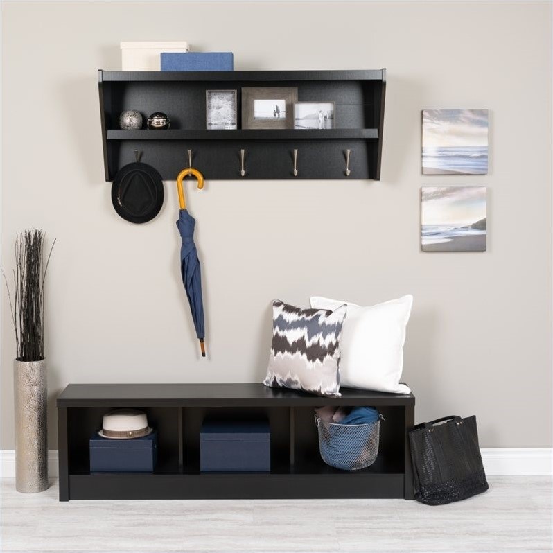 Floating Entryway Shelf and Coat Rack in Black BUCW05001