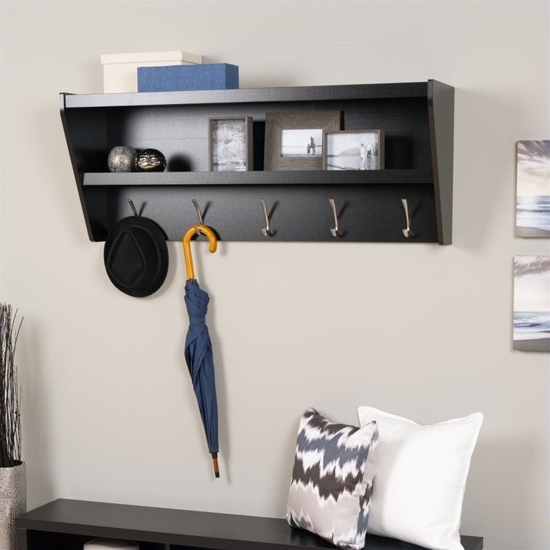 Floating Entryway Shelf and Coat Rack in Black - BUCW-0500-1