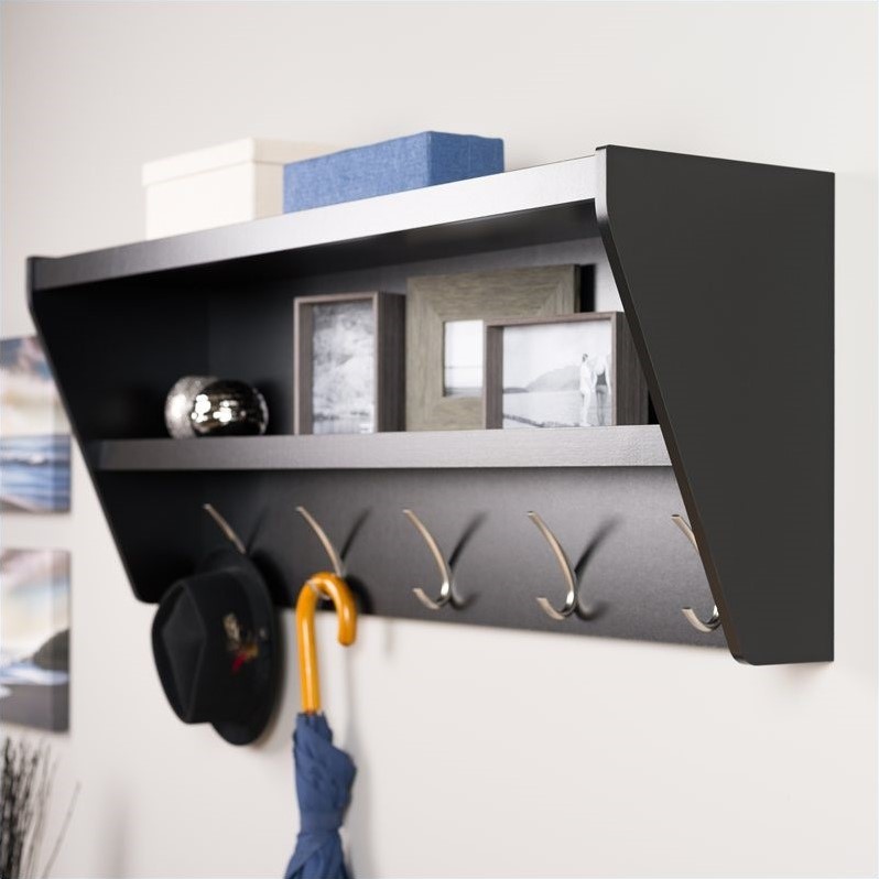 Floating Entryway Shelf and Coat Rack in Black BUCW05001