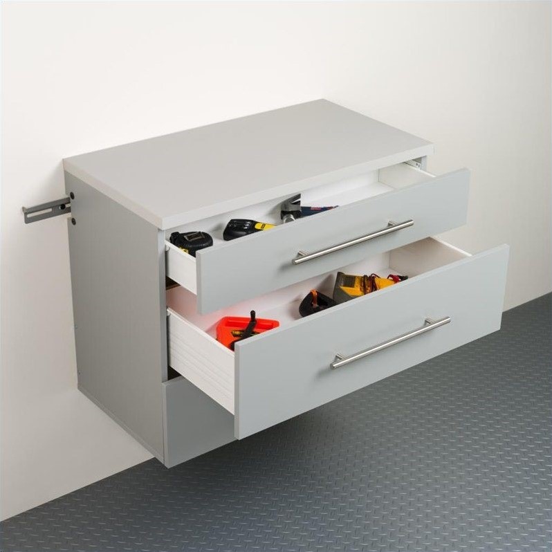 Prepac HangUps 3-Drawer Base Storage Cabinet in Light Grey Laminate 