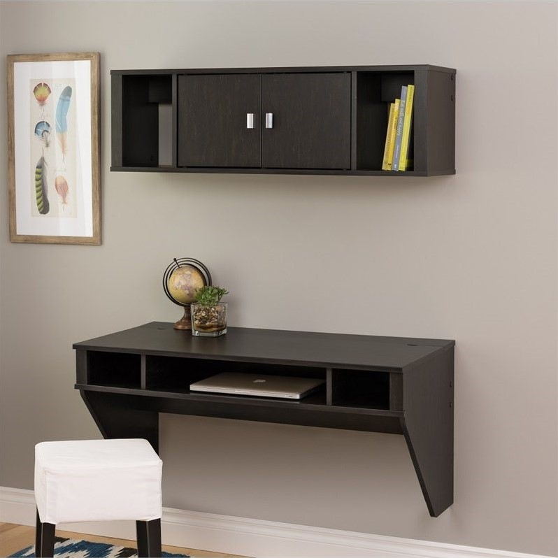 Designer Floating Desk And Hutch Set In Washed Black Hrhw 0501 2m Designer Floating Desk And Hutch Set In Washed Black
