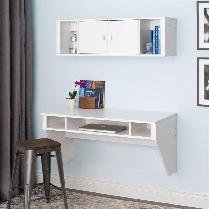 Prepac Designer Floating Desk and Hutch Set in White | Cymax Business