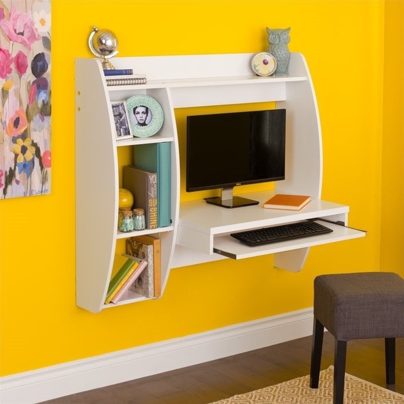 Floating Computer Desk In White